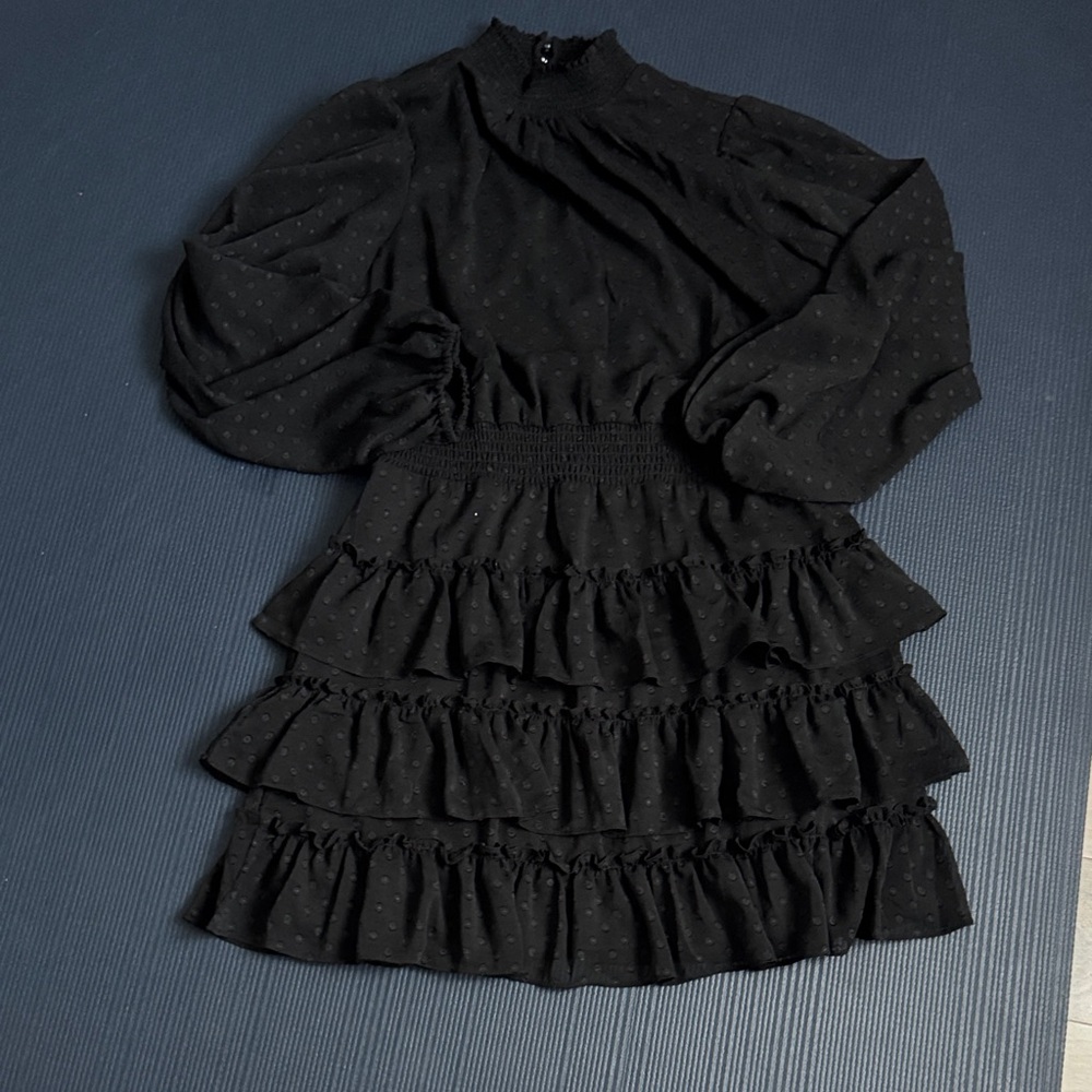 Express Black Tiered Ruffle Long Sleeve Dress, Medium, Excellent Condition